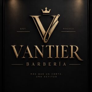 Barbería Vantier en Buenos Aires: logotipo dorado sobre fondo negro
